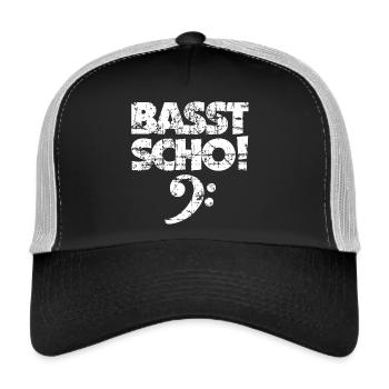 BASST SCHO! Bass Spruch Bassisten (Vintage Weiß) - Trucker Cap - Schwarz/Steingrau - Vorne