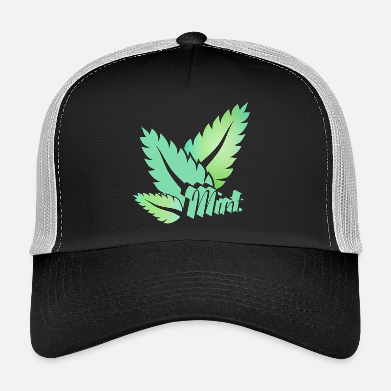 feuilles de menthe verte stylisée avec la typographie Casquette trucker 