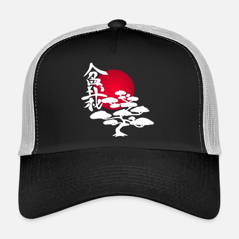 White tree and red sun Trucker Cap