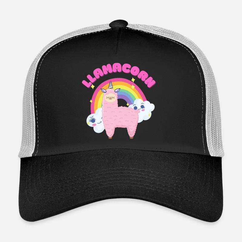 Skurriles rosa Lama mit Regenbogen Trucker Cap