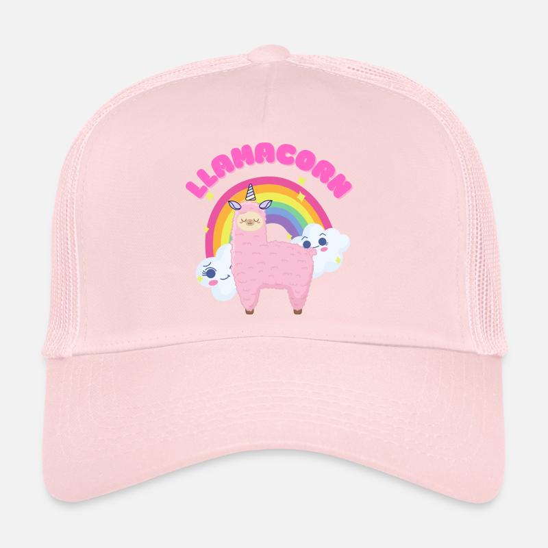 Skurriles rosa Lama mit Regenbogen Trucker Cap