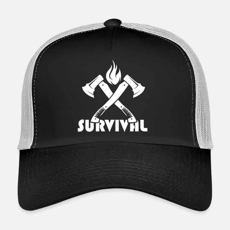 Logo de l’icône de bûcheron de feu de bois de hache de survie Casquette trucker 