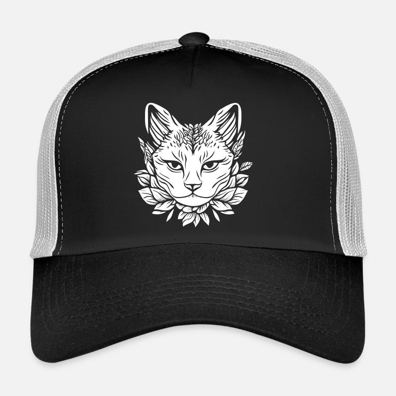 Tête de chat avec des feuilles Design Casquette trucker 