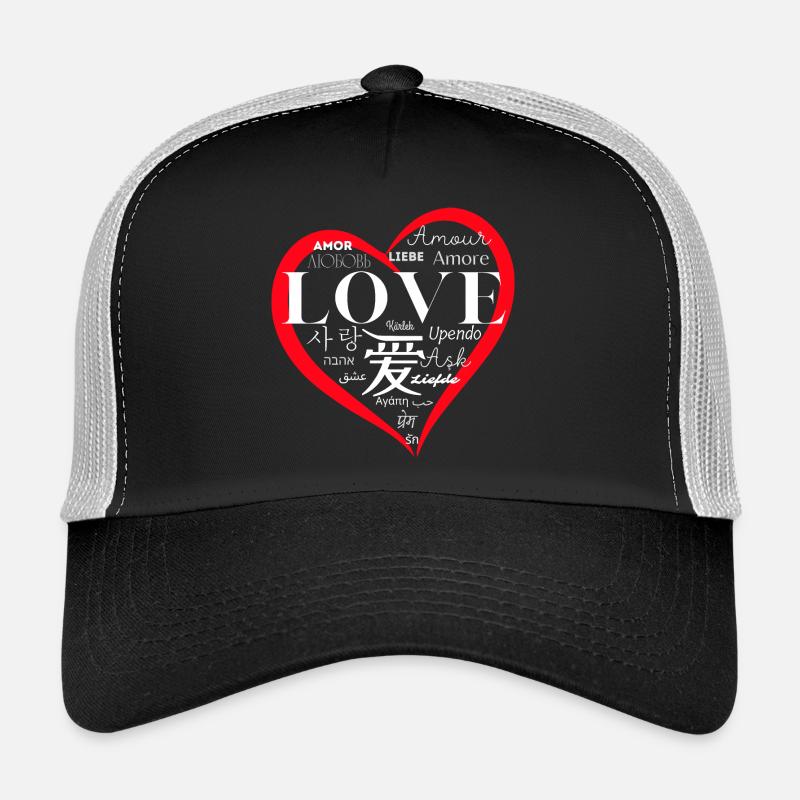 Global Love: Multilingual Heart Design Trucker Cap