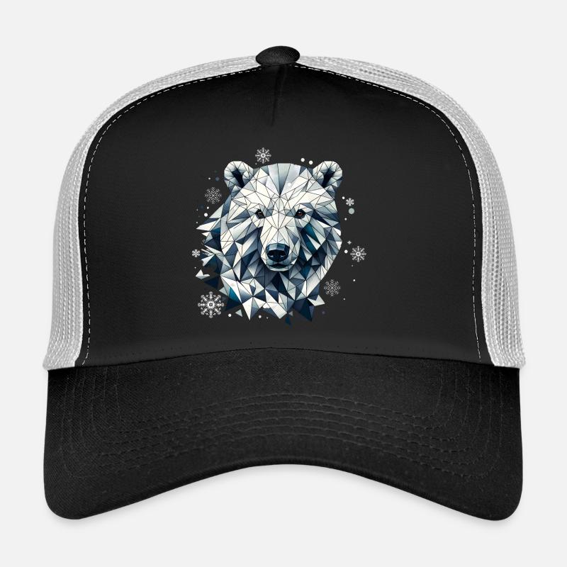 geometrischer Eisbär Kopf- Polygonen Motiv - Trucker Cap - Schwarz/Steingrau