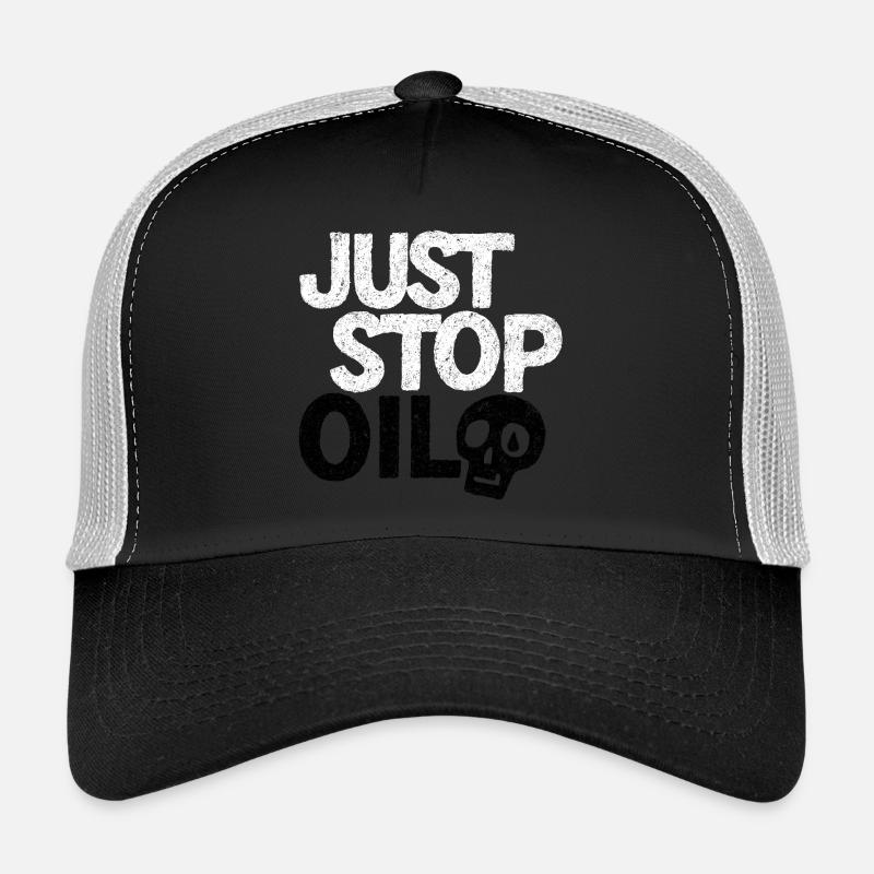Bold 'Just Stop' Protest Graphic - Trucker Cap - black/stone grey
