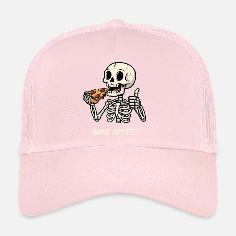 Skeleton Eats Pizza - Funny Halloween Motif Trucker Cap