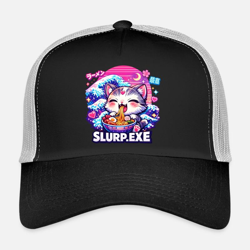 Kawaii Katze Ramen Nudeln Anime Katze - Trucker Cap - Schwarz/Steingrau