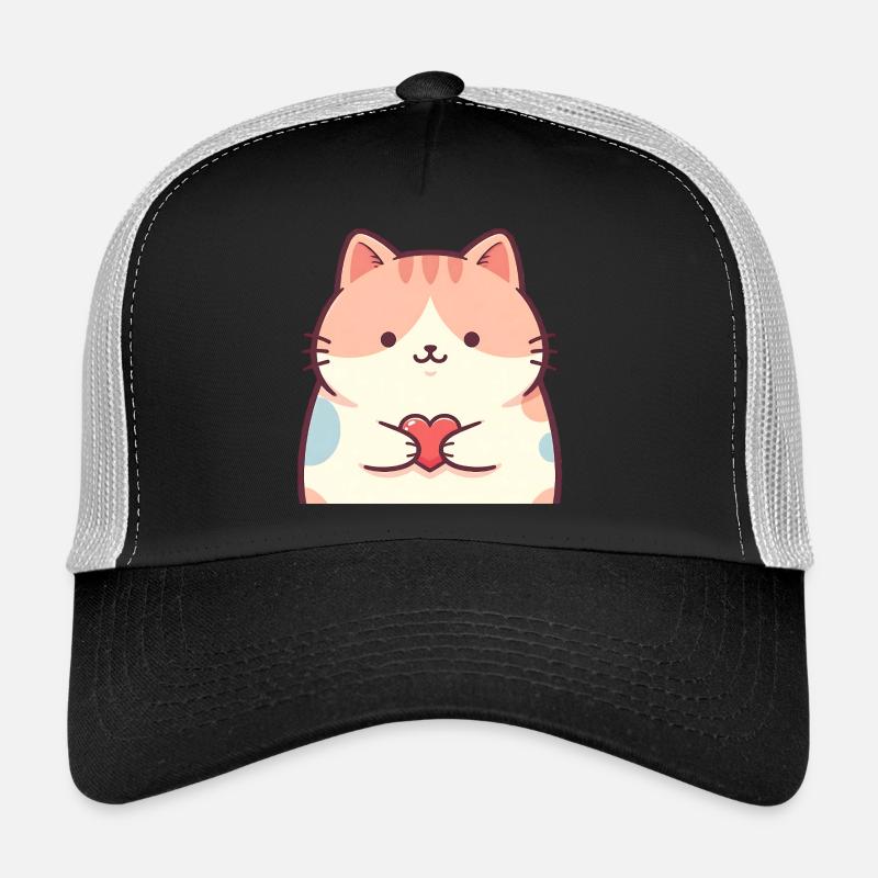 Kuschelkätzchen Herz Cartoon Katze - Trucker Cap - Schwarz/Steingrau