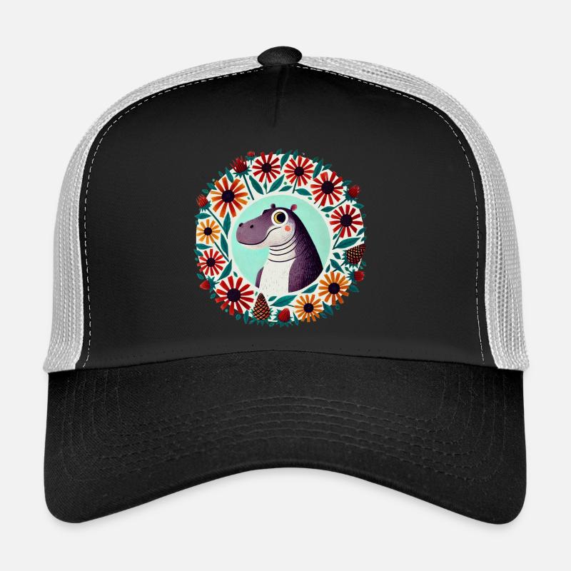 Dino in Floral Circle Trucker Cap