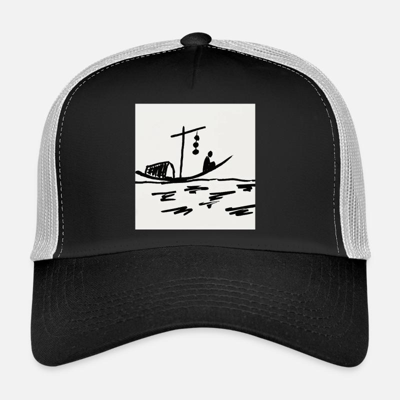 Bateau de nuit sur la rivière Casquette trucker 