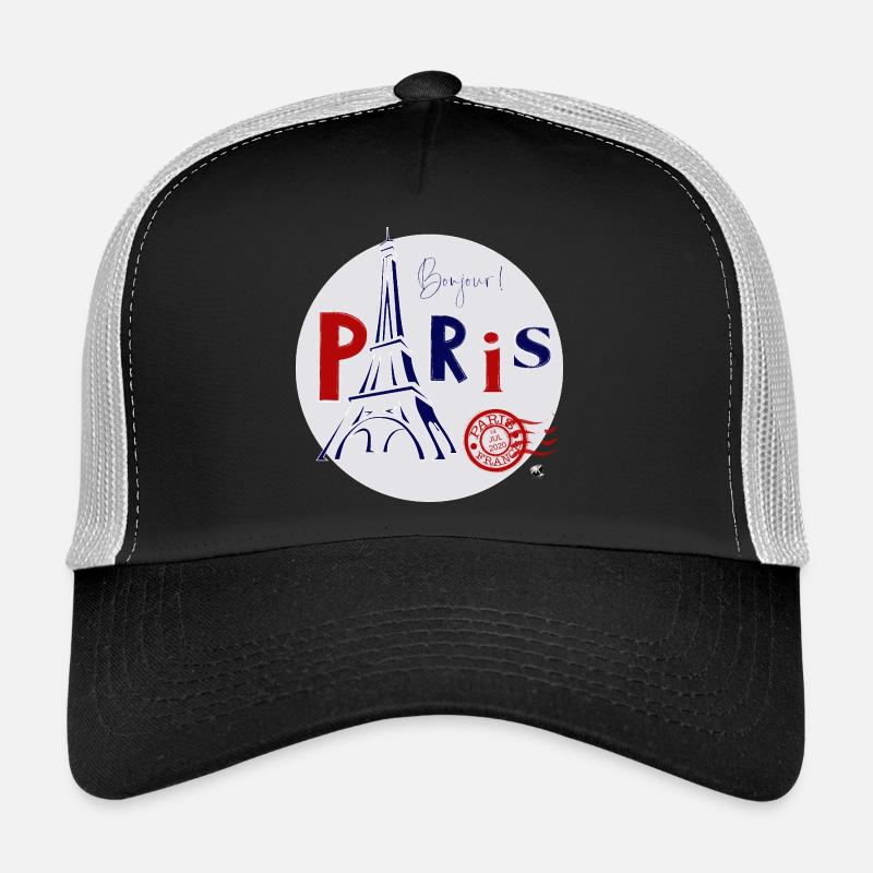 Eiffelturm Abbildung im Kreis mit Inschrift Trucker Cap