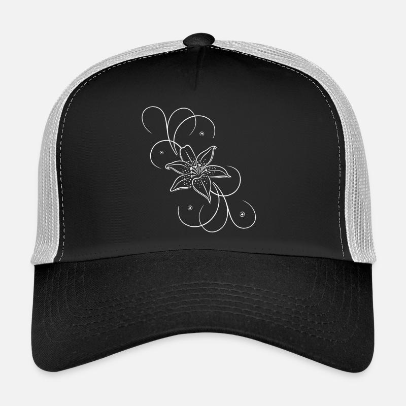 Weiße Lilie mit eleganten Ornamenten - Trucker Cap - Schwarz/Steingrau