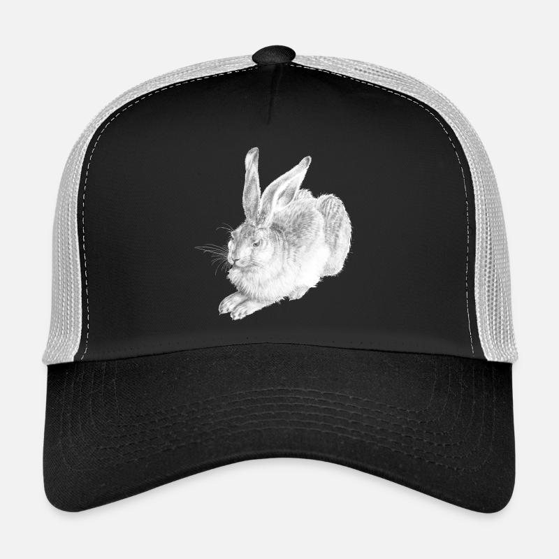 WHITE RABBIT | Schneehase nach Albrecht Dürer - Trucker Cap - Schwarz/Steingrau