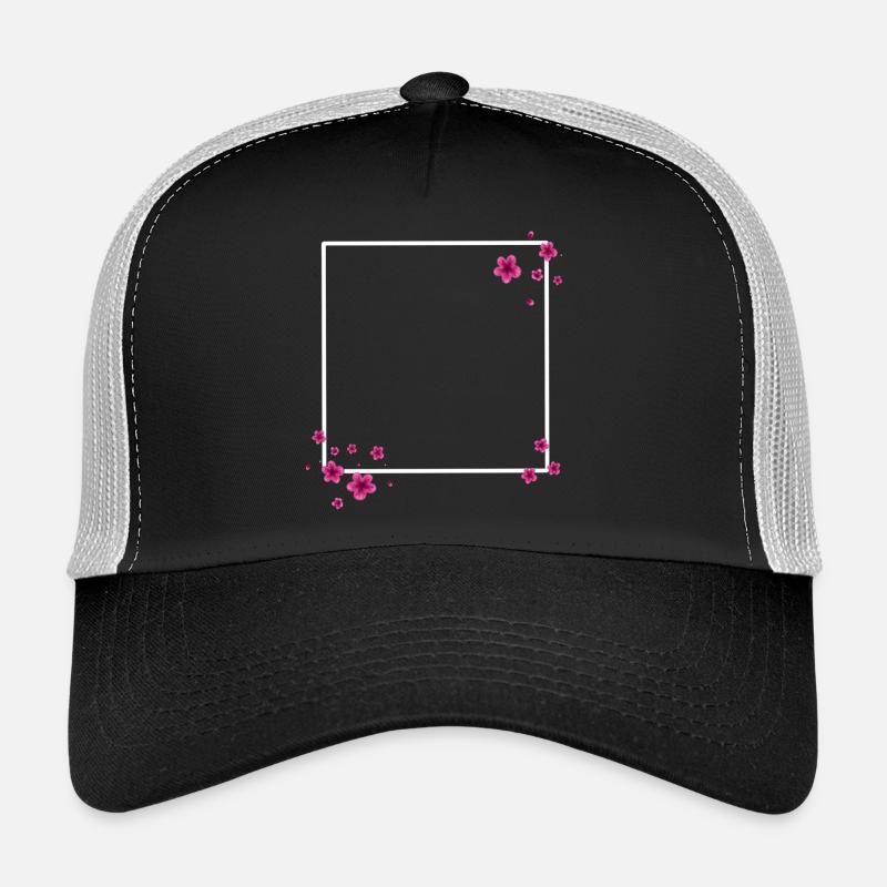 Fleurs carrées Rose - Casquette trucker  - noir/gris pierre