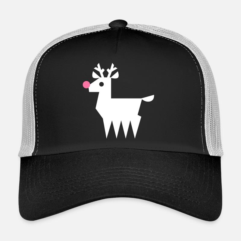 Reindeer Rudolf L white with neon pink nose Trucker Cap