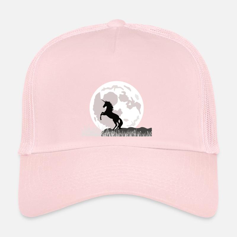 Moonlight unicorn over grassy landscape Trucker Cap
