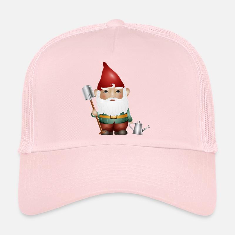 Nain de jardin avec arrosoir et bêche dans le jardin Casquette trucker 