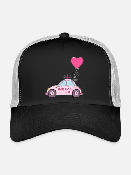 Coeur de police rose - Casquette trucker  - noir/gris pierre - Devant