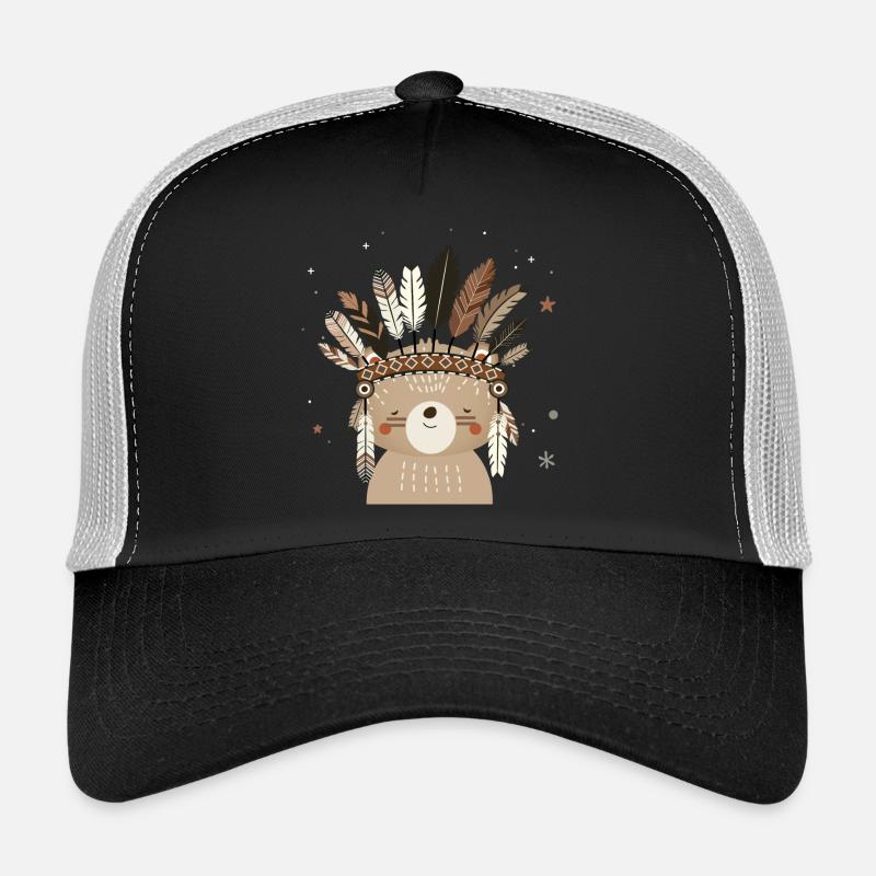 Ours mignon avec coiffe en plumes dans le style boho Casquette trucker 