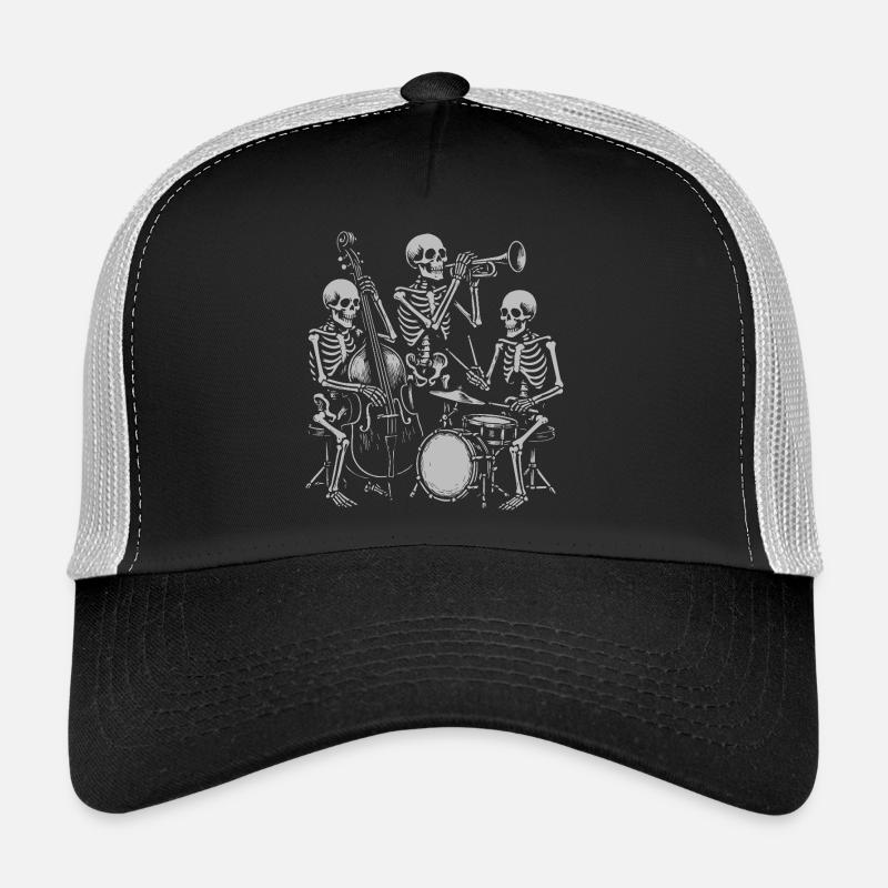 Skeleton Jazz Band Illustration Trucker Cap
