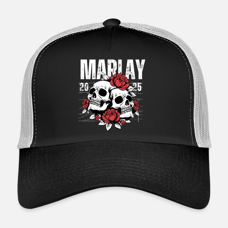 Skelett-Schädel mit Rosen und Memorial-Thema - Trucker Cap - Schwarz/Steingrau