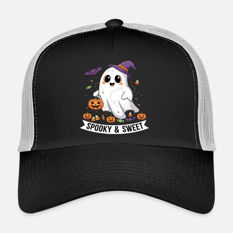 Cute Halloween Ghost with Pumpkin Basket Trucker Cap
