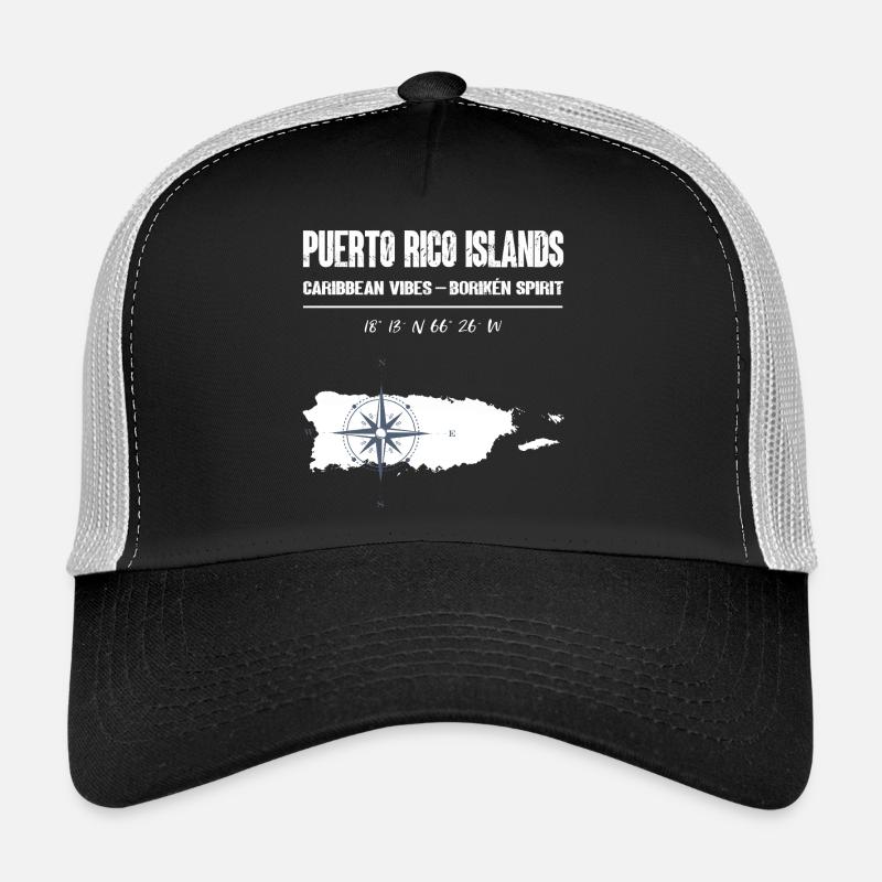 Puerto Rico Island Compass Coordinates - Trucker Cap - black/stone grey