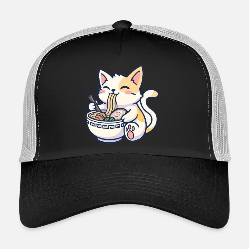 Kawaii Ramen Katze Freude - Trucker Cap - Schwarz/Steingrau