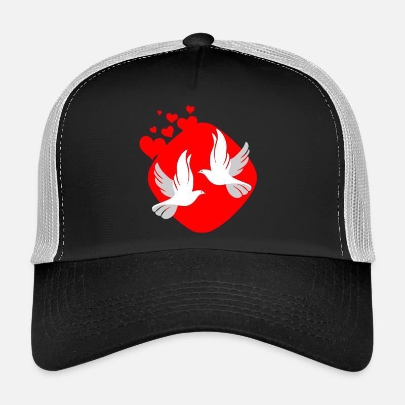 Taube der Liebe auf rotem Hintergrund Trucker Cap