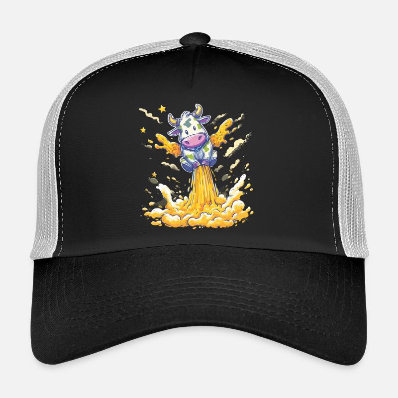 Cow rocket launch in milk stream Trucker Cap