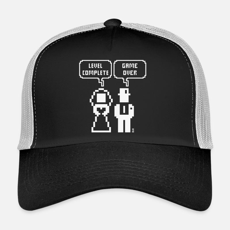 Level Complete – Game Over (JGA / Pixel / Bold W) Trucker Cap