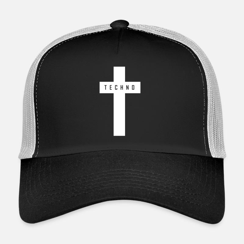 Techno Kreuz Weiß - Trucker Cap - Schwarz/Steingrau