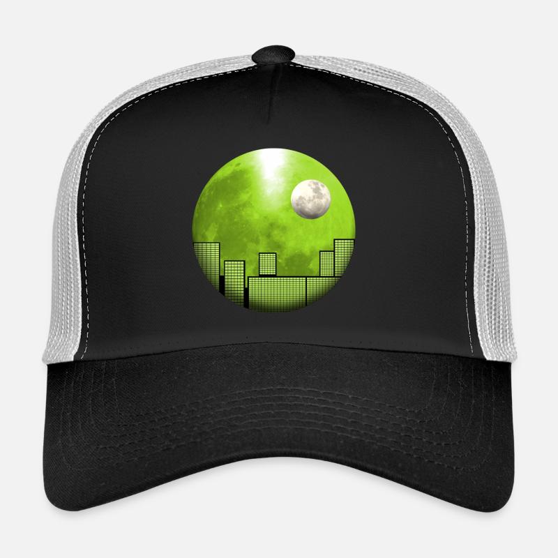 Skyline vor dem Mond mit Mond - Trucker Cap - Schwarz/Steingrau