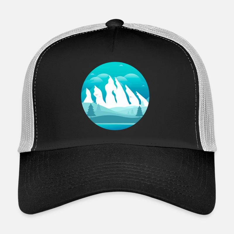 Mountains covered with snow and forest Trucker Cap