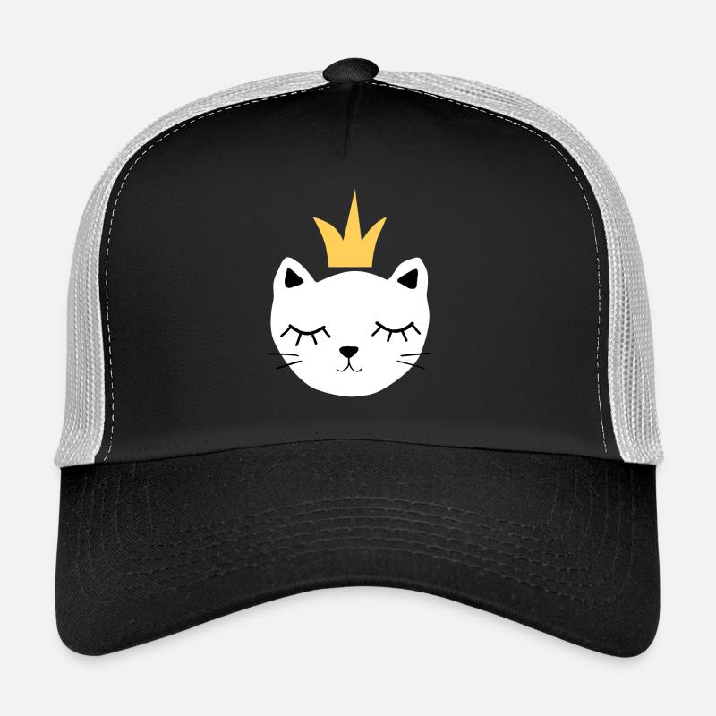 chat blanc avec couronne - Casquette trucker  - noir/gris pierre