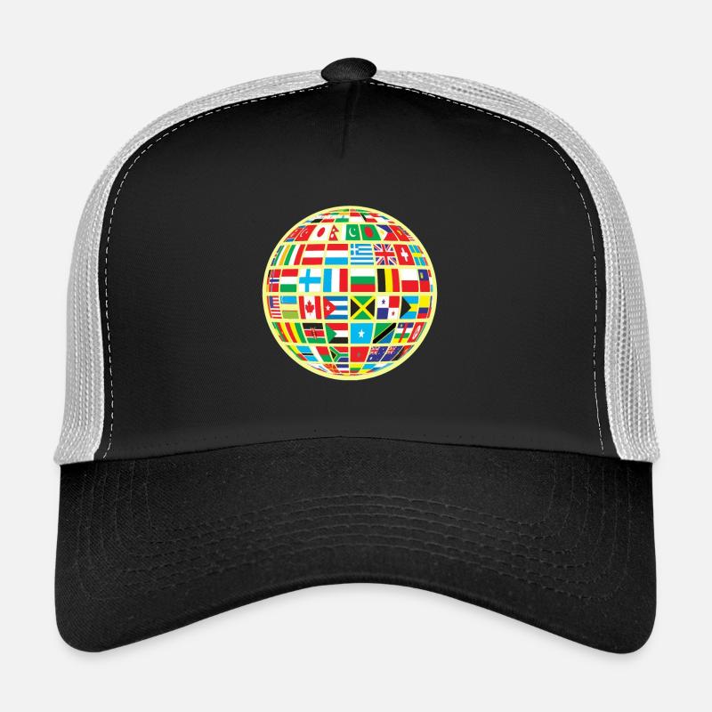 Carte du monde globe terrestre globe pays drapeaux continents Casquette trucker 