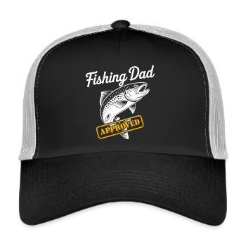 Bester Angelpapa Best Fishing Dad Approved - Trucker Cap - Schwarz/Steingrau - Vorne