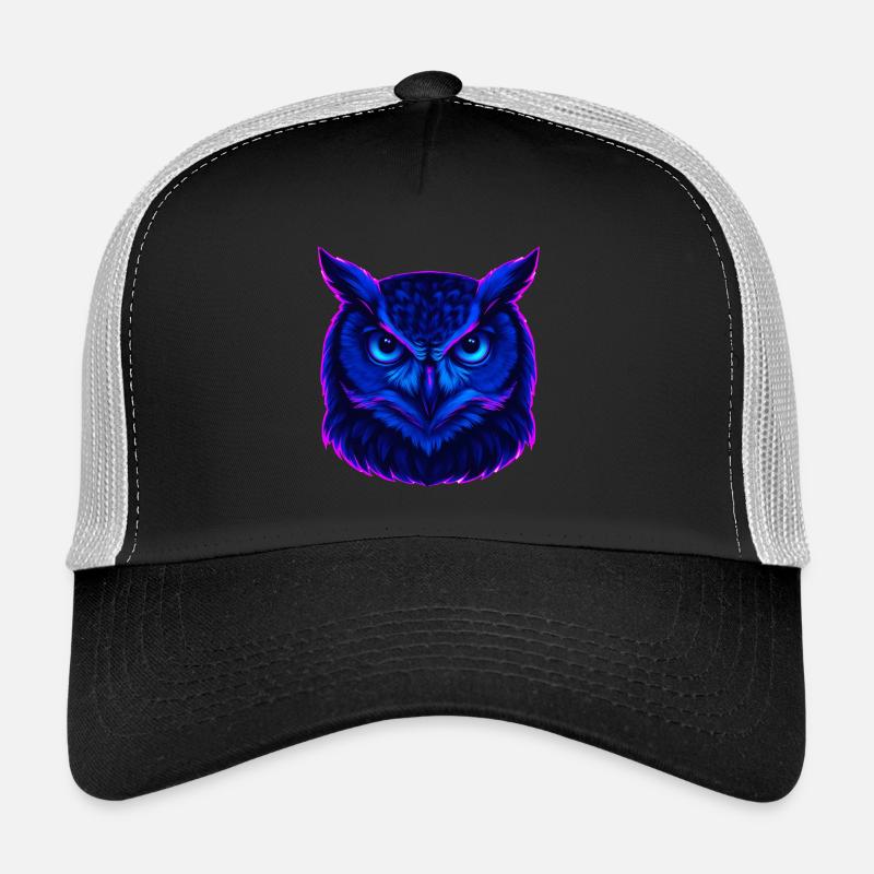 Chouette bleu néon au regard intense Casquette trucker 