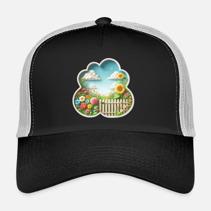 Garten mit Blume auf Blumenwiese und Sonnenblume Trucker Cap
