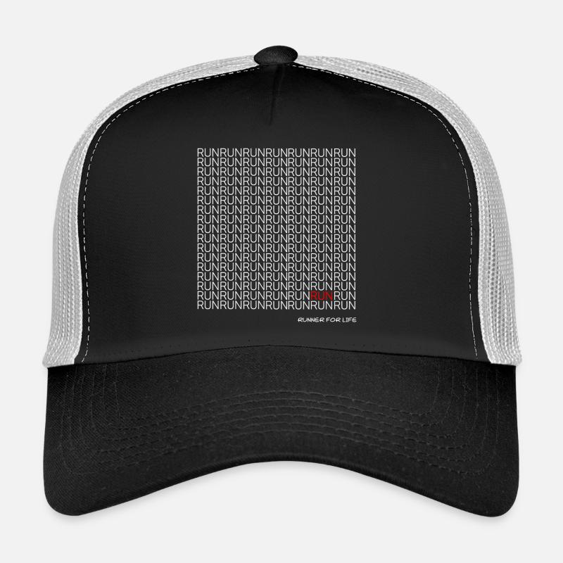Run Run Run pattern with red accent - Trucker Cap - black/stone grey
