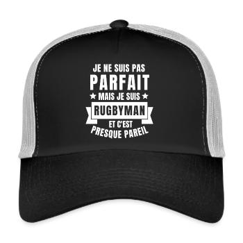 rugby, rugby humour, rugby sport - Casquette trucker  - noir/gris pierre - Devant