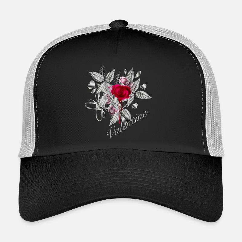 Composition argentée de la Saint-Valentin avec des roses Casquette trucker 