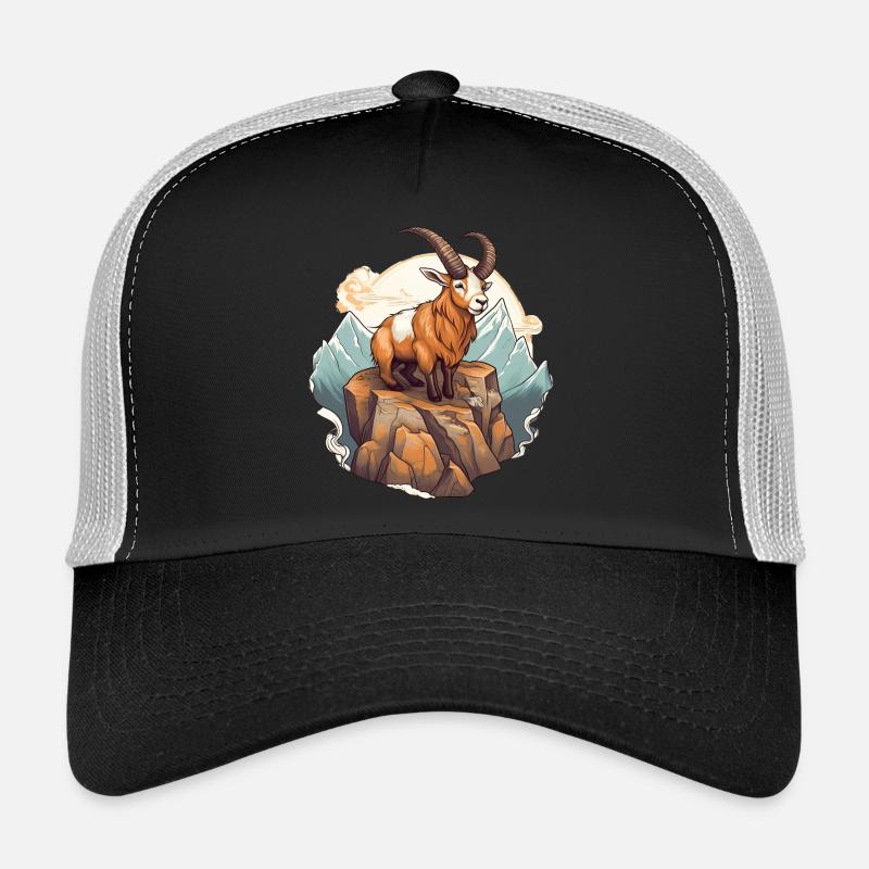 Chèvre de montagne avec des cornes dans le style alpin Casquette trucker 