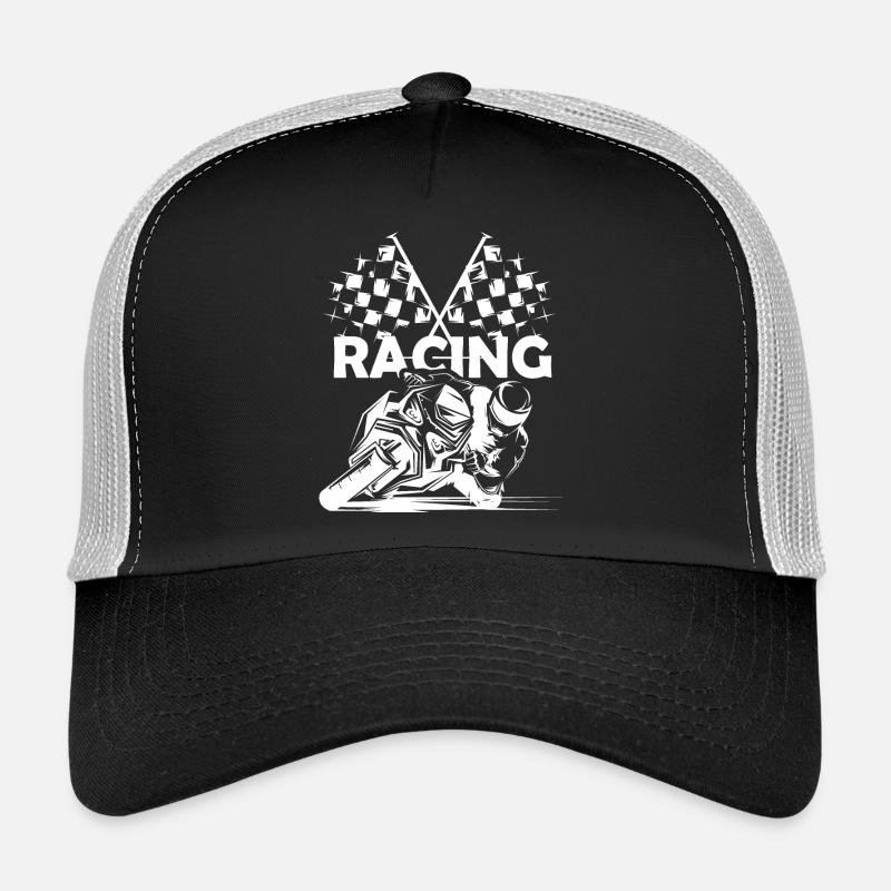 Symbole de course de moto Drapeau à damier Logo de piste de course - Casquette trucker - noir/gris pierre