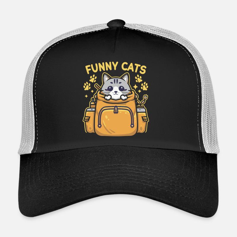 Funny with a cat looking regal in the backpack Trucker Cap