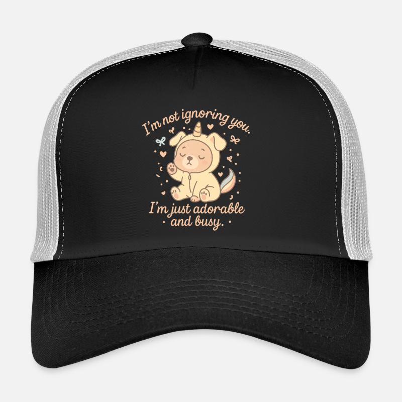 Süßer Einhorn-Welpe mit frechem Spruch - Trucker Cap - Schwarz/Steingrau