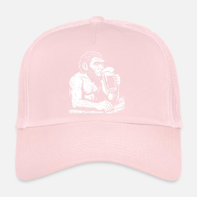 Homo erectus is drinking beer in the pub Trucker Cap