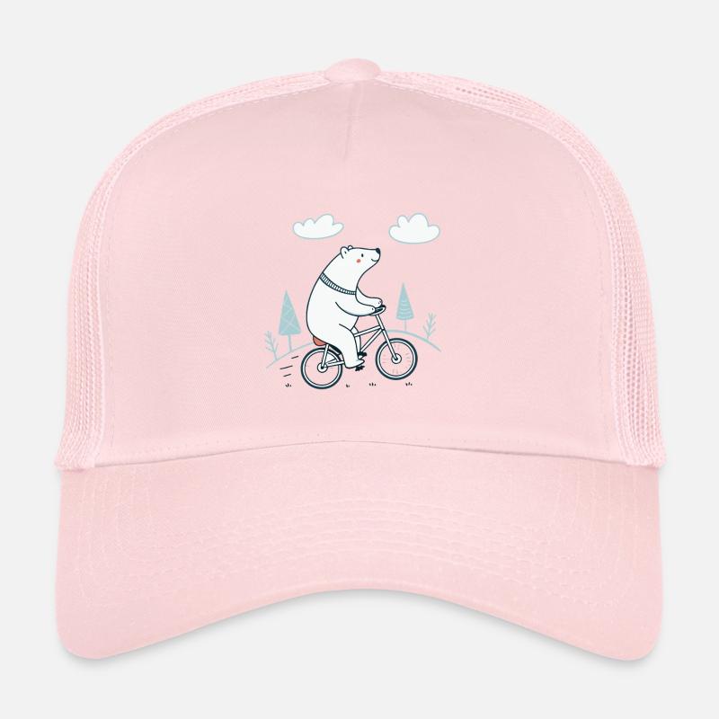 Ours blanc à vélo dans le paysage doux Casquette trucker 