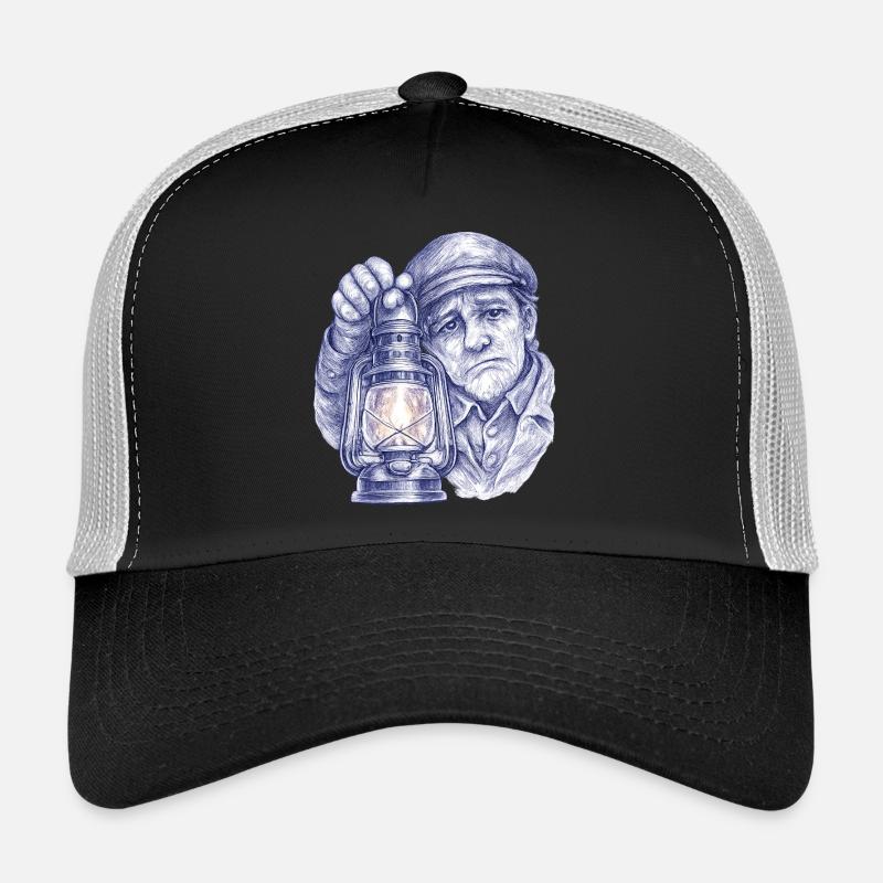 Älterer Mann mit Laterne Trucker Cap
